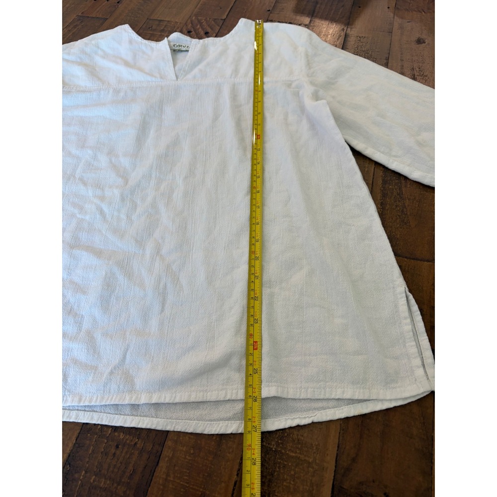 Orvis White Linen Blend Notched V-Neck Tunic Blouse Top Womens Large L - Picture 6 of 6